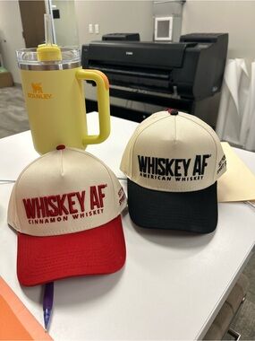 WHISKEY AF Trucker Hat - Red & Black Brim Options